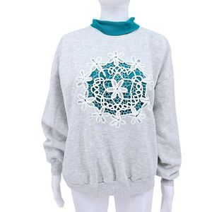 Vintage 90's Lace Grandmacore Sweatshirt Gray XL